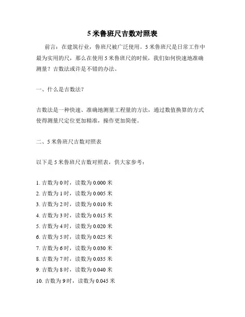 5米鲁班尺吉数对照表