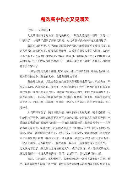 精选高中作文又见晴天