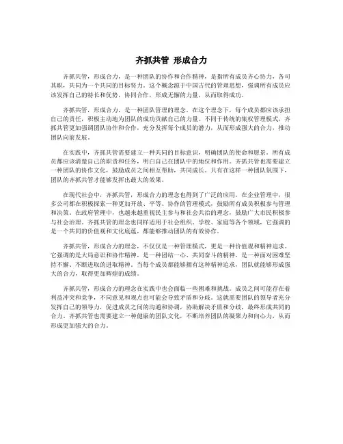 齐抓共管 形成合力