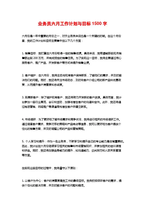 业务员六月工作计划与目标 (2)