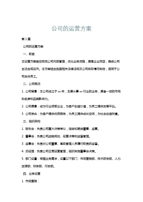公司的运营方案