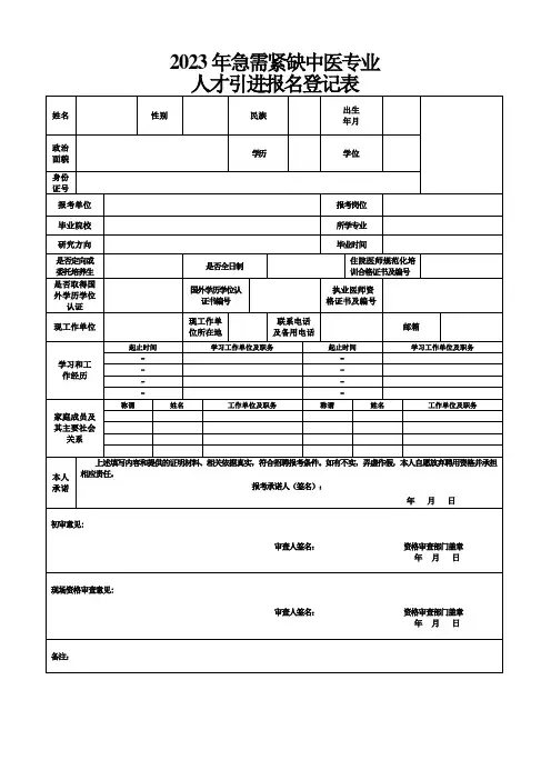 人才引进报名登记表