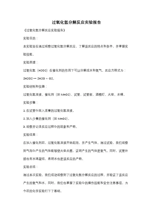 过氧化氢分解反应实验报告