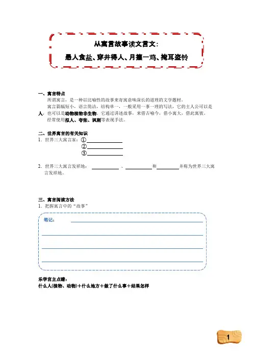 六年级下册语文讲义小升初文言文阅读讲练：愚人食盐、穿井得人、月攘一鸡、掩耳盗铃(含答案 )人教部编版