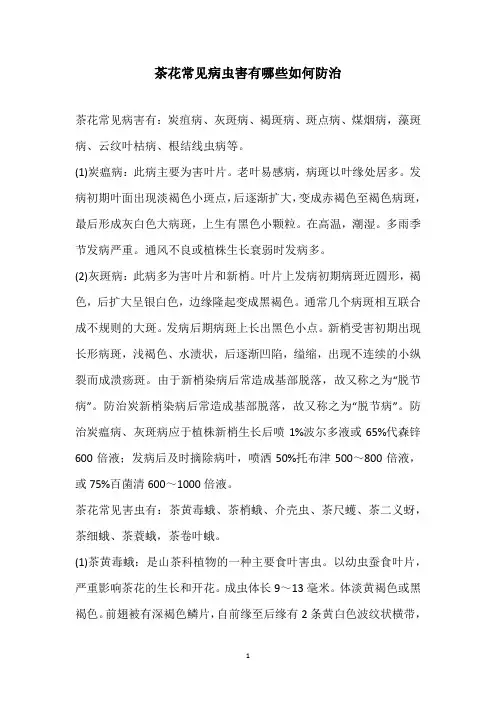 茶花常见病虫害有哪些如何防治