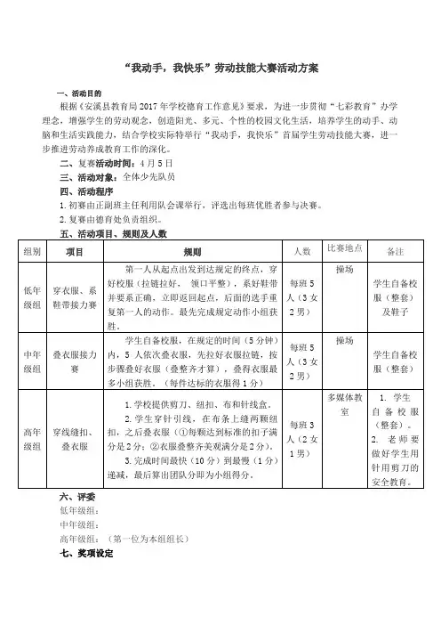 我动手我快乐劳动技能大赛活动方案