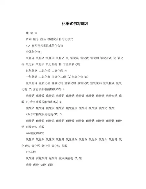化学式书写练习