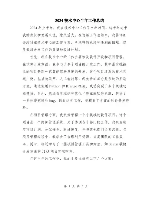 2024技术中心半年工作总结
