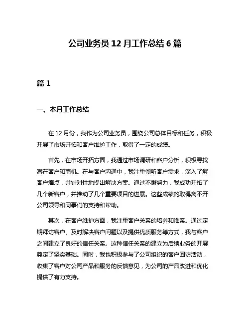 公司业务员12月工作总结6篇