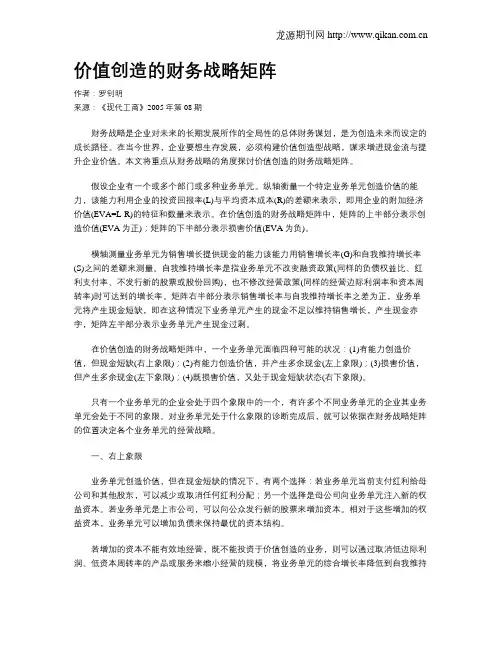 价值创造的财务战略矩阵