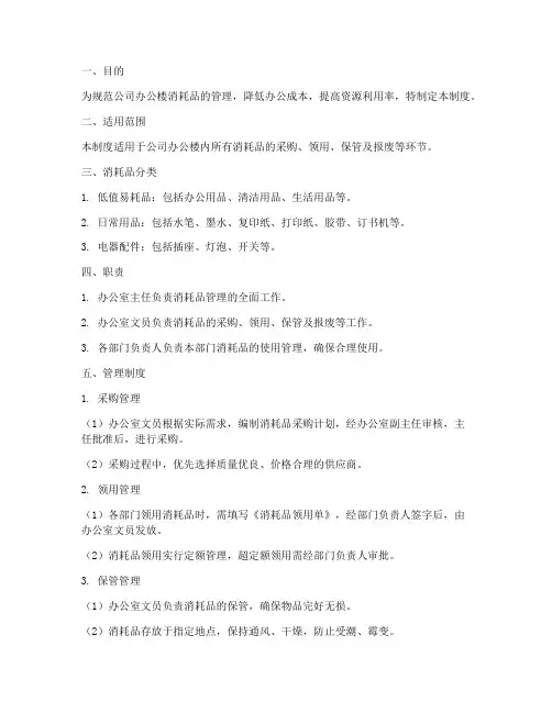 公司办公楼消耗品管理制度