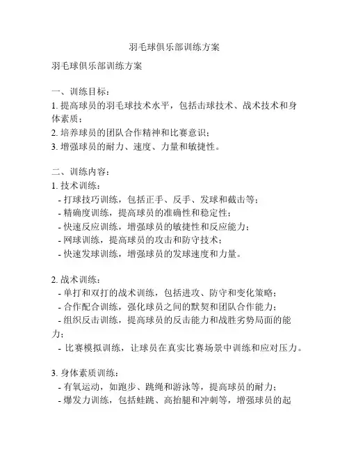 羽毛球俱乐部训练方案