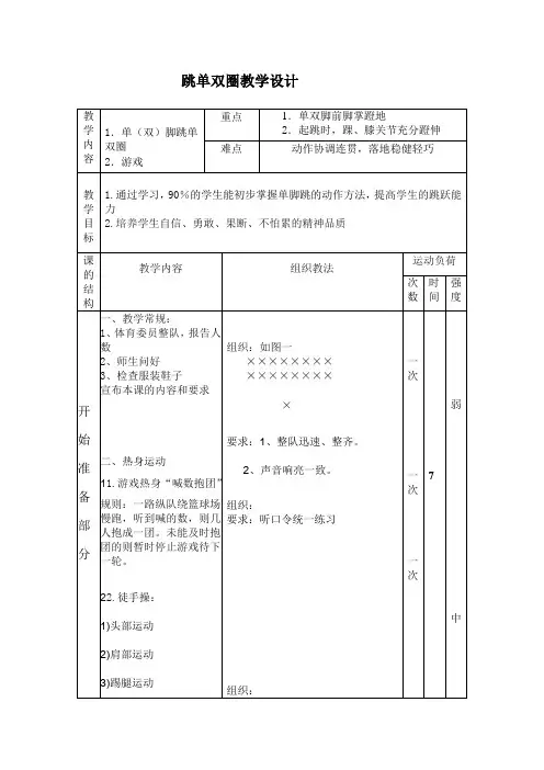一年级下册体育与健康教案-11跳跃跳单双圈｜科学课标版