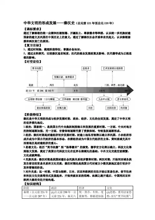 高三历史复习学案【中华文明的形成发展——秦汉史(公元前221年至公元220年)】