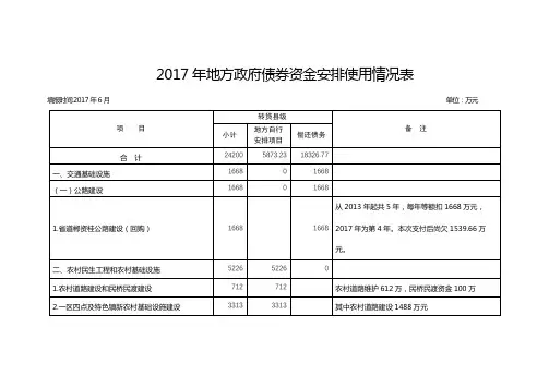 2017年地方政府债券资金安排使用情况表【模板】
