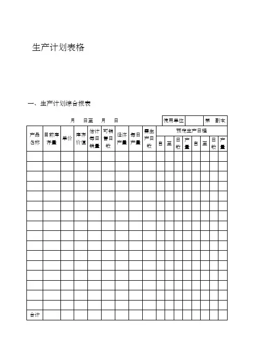 生产计划表格