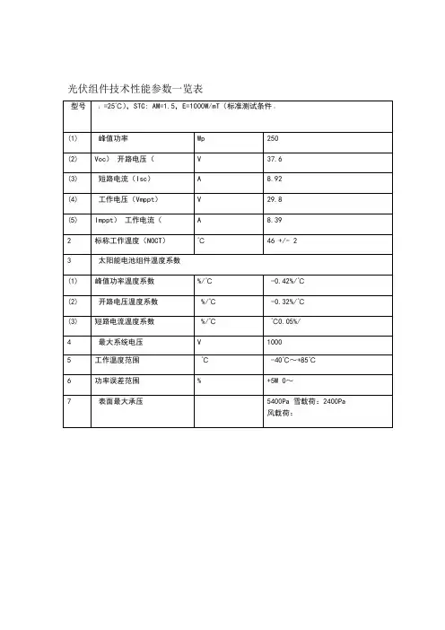 光伏电站设备的技术参数