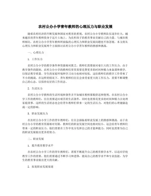 农村公办小学青年教师的心理压力与职业发展