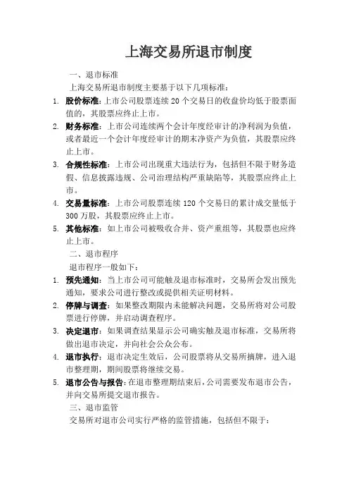 上海交易所 退市制度