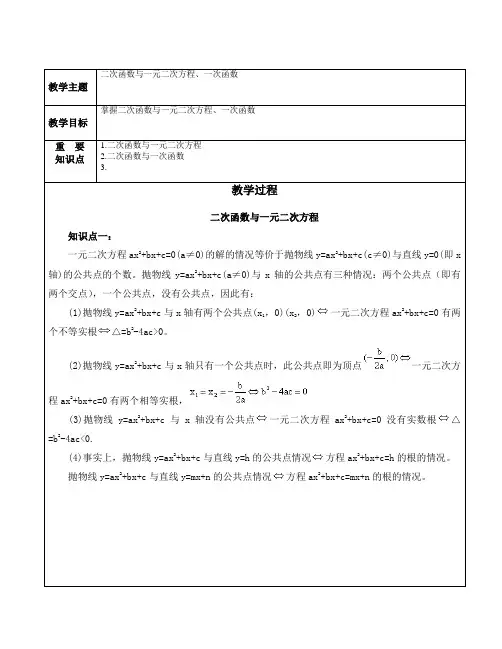 二次函数与一元二次方程、一次函数  知识点+例题+练习 (非常好 分类全面)