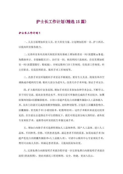 护士长工作计划(精选15篇)