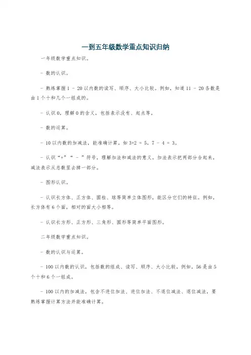 一到五年级数学重点知识归纳