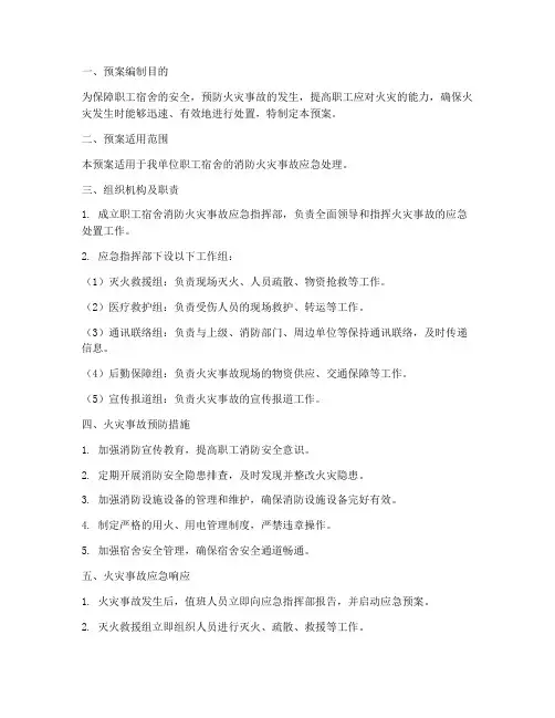 职工宿舍消防火灾应急预案