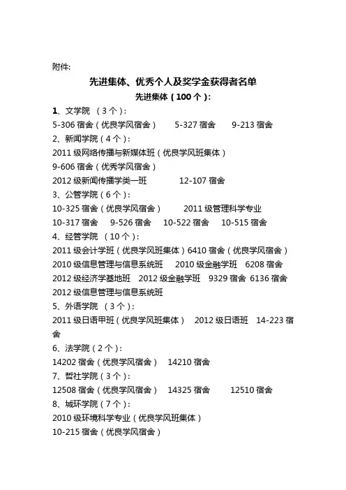 西北大学关于表彰2010-2011学年度学生先进集体
