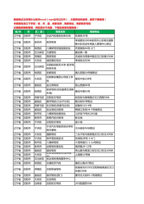2020新版辽宁省沈阳市驾校培训工商企业公司商家名录名单联系电话号码地址大全924家