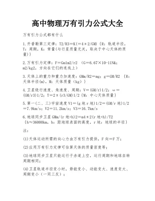 高中物理万有引力公式大全