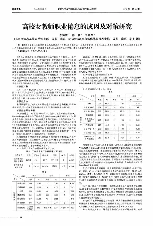 高校女教师职业倦怠的成因及对策研究
