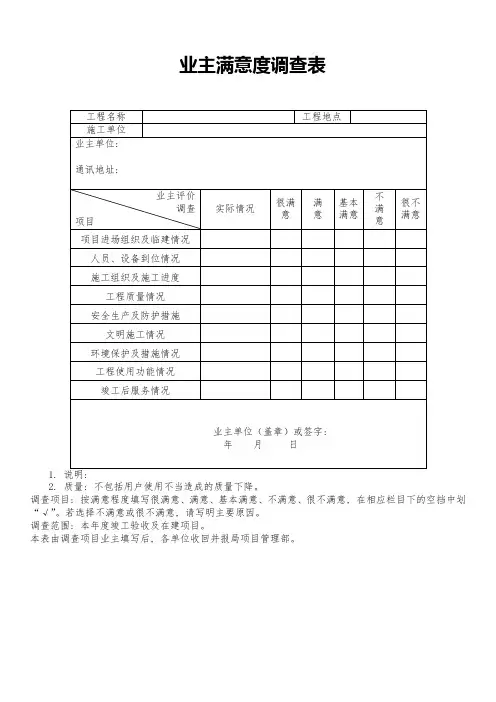 业主满意度调查表