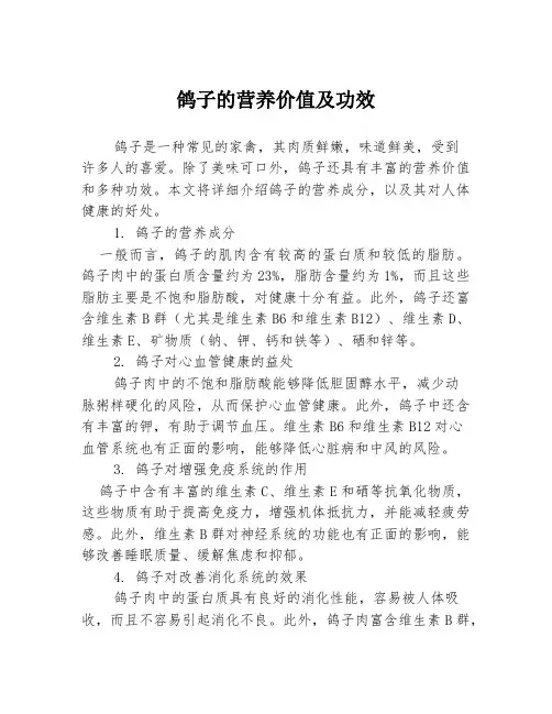 鸽子的营养价值及功效