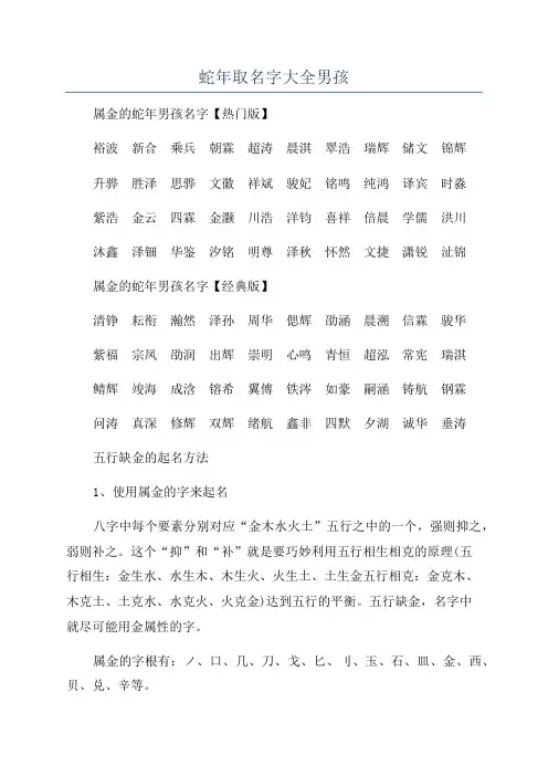 蛇年取名字大全男孩