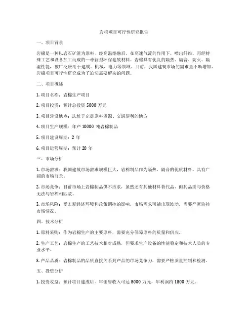 岩棉项目可行性研究报告