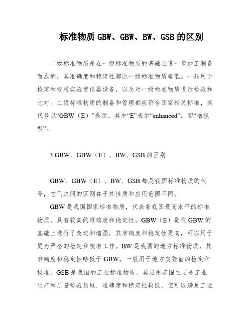 标准物质GBW、GBW、BW、GSB的区别