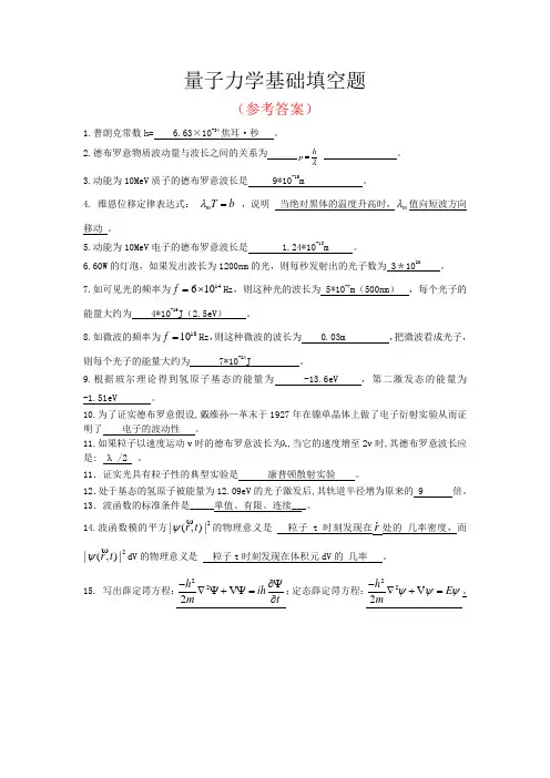 11大物C量子力学基础填空题答案
