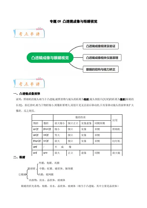 专题09 凸透镜成像与眼睛视觉-七年级科学下册(原卷版)