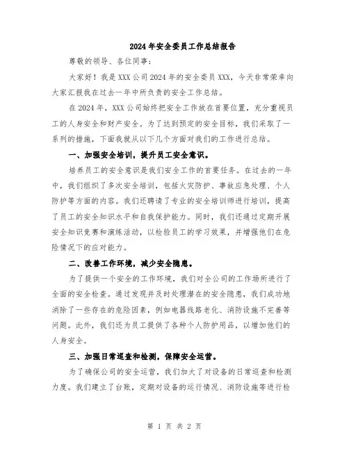 2024年安全委员工作总结报告