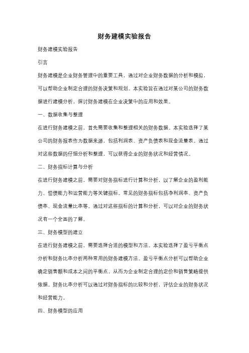 财务建模实验报告