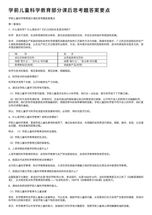 学前儿童科学教育部分课后思考题答案要点