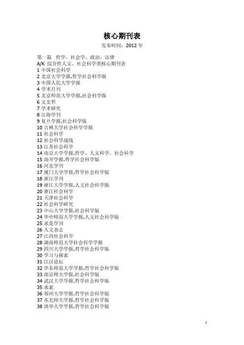 2012版核心期刊表