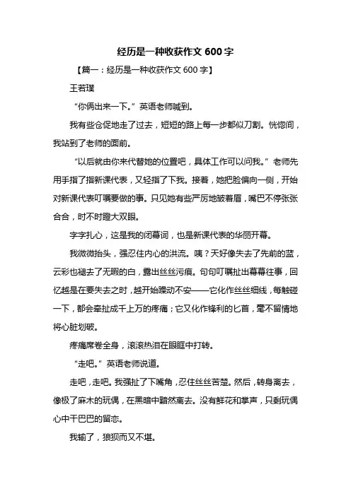 初一作文：经历是一种收获作文600字