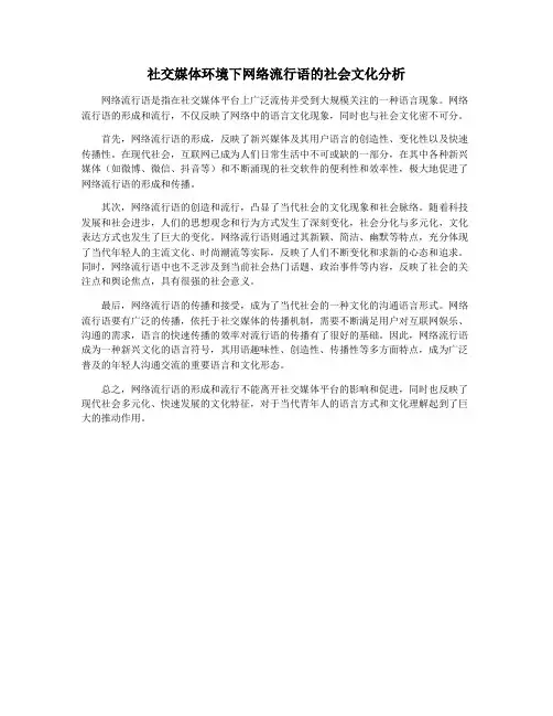 社交媒体环境下网络流行语的社会文化分析