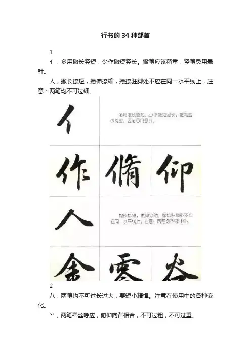 行书的34种部首
