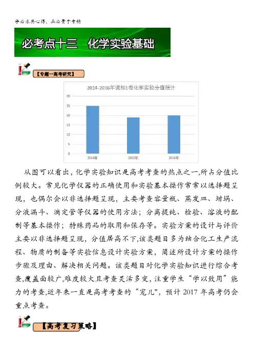 化学6个必考点之化学实验基础一、基本仪器与基本操作
