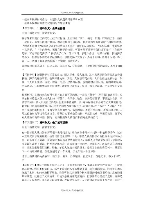 一组高考模拟材料作文命题作文试题的写作导引9篇
