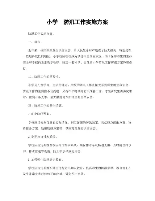 小学  防汛工作实施方案