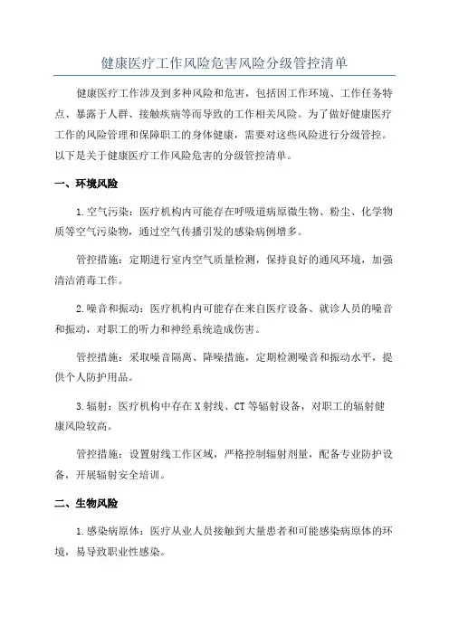 健康医疗工作风险危害风险分级管控清单