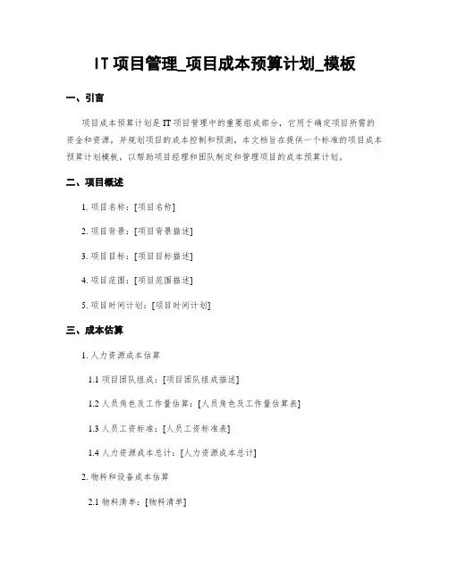 IT项目管理_项目成本预算计划_模板